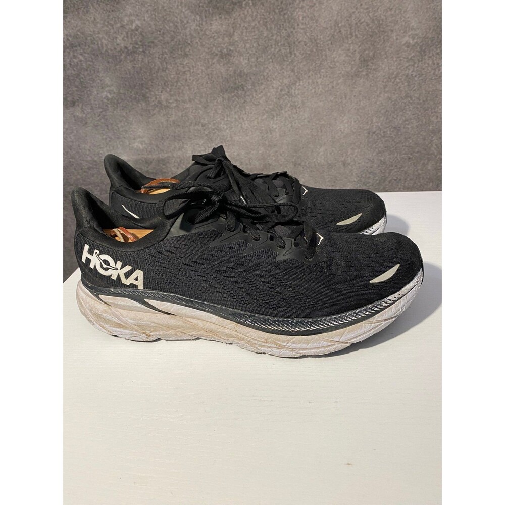 HOKA One One Clifton 8 Black White Running Shoes Men's Size 9.5 D Athletic⁠